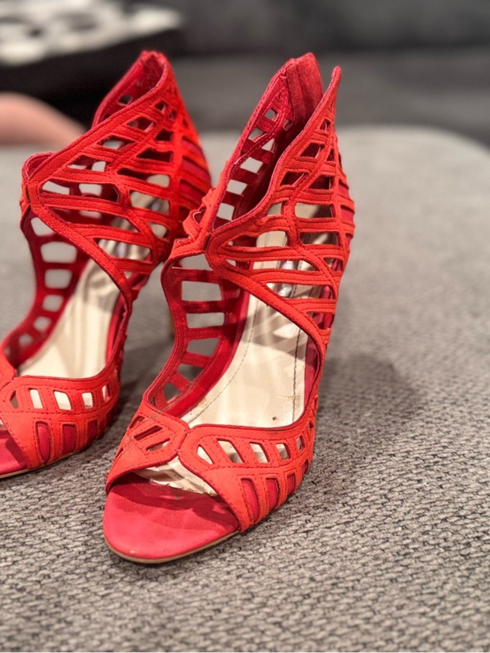 BCBGeneration Red Laser-Cut Open-Toe High Heels